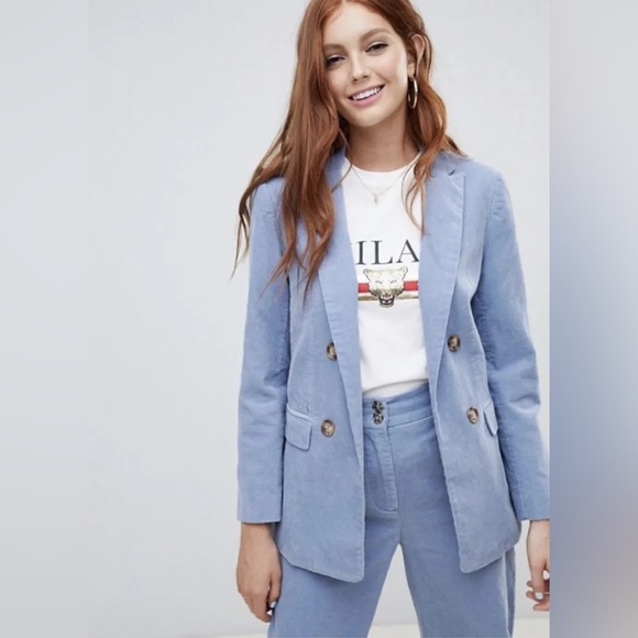 ASOS Blue Double Breasted Corduroy Blazer - Picture 2 of 6